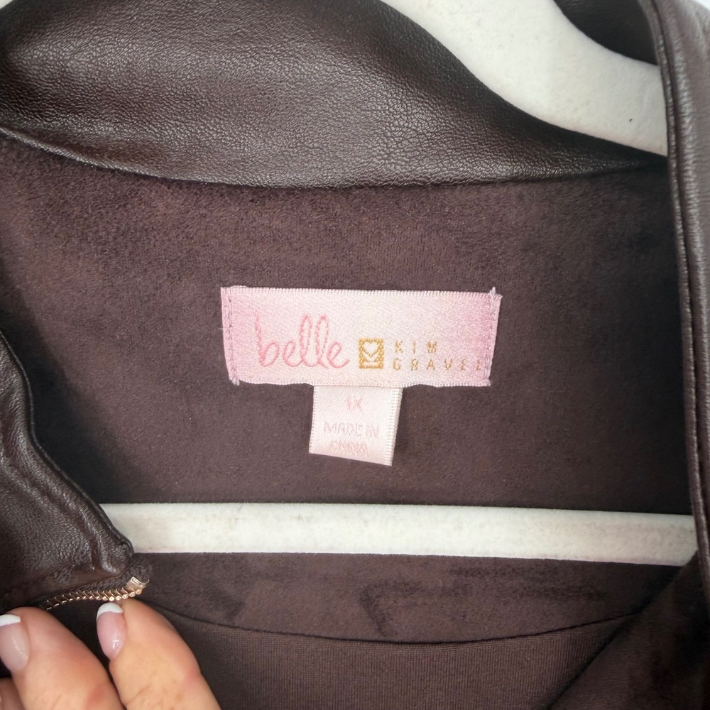 Belle Kim Gravel Womens 1X Brown Patchwork Faux Leather Suede Bomber Jacket QVC‎ - Picture 3 of 8